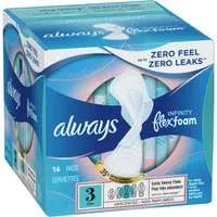 Always Infinity FlexFoam Pads for Women, Size 3, Extra Heavy Absorbency, Unscented, 14 Count