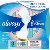 Always Infinity FlexFoam Pads for Women, Size 3, Extra Heavy Absorbency, Unscented, 14 Count