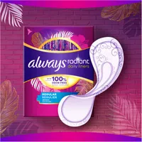 Always Radiant Daily Liners Regular Absorbency Unscented, Up to 100% Odor-free, 96 Count
