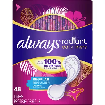 Radiant Daily Liners Regular Absorbency Unscented, 48 Count