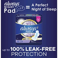 Maxi Overnight Pads with Wings for Women, Size 5, Extra Heavy Overnight Absorbency, Unscented