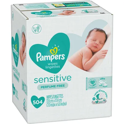 Pampers Baby Wipes Sensitive Perfume Free 7X Pop-Top Packs 504 Count
