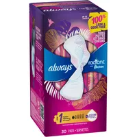 Always Radiant FlexFoam Pads for Women Size 1, Regular Absorbency, 100% Leak & Odor Free Protection is possible, with Wings, Scented, 30 Count
