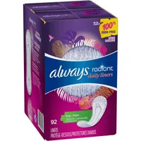 Always Radiant Daily Liners, Long, Unscented, 92 Count