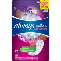 Always Radiant Daily Liners, Long, Unscented, 92 Count