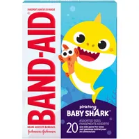 Adhesive Bandages Pinkfong Baby Shark Characters for Kids and Toddlers, Assorted Sizes 20 ea