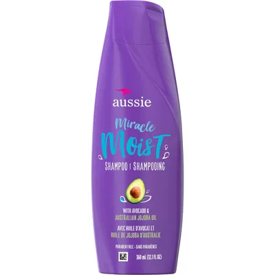 Aussie Miracle Moist with Avocado & Jojoba Oil, Paraben Free Shampoo, 360 mL