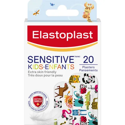 Elastoplast Sensitive Kids Adhesive Bandages, 20 Assorted Shapes