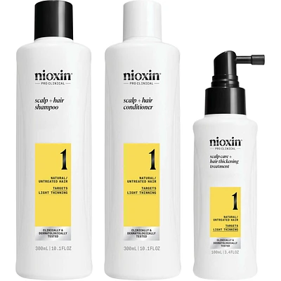 Scalp + Hair Thickening System 1 - Hair Thickening System for Natural Hair with Light Thinning - Includes Shampoo, Conditioner and Scalp Treatment