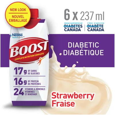Diabetic Strawberry Nutritional Supplement Drink, Pack of 6, 6 x 237 ml