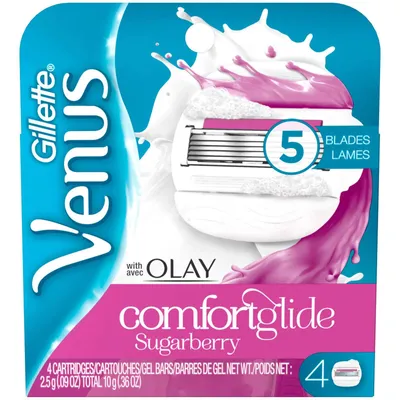 Venus ComfortGlide Plus Olay Sugarberry Women's Razor Blades, 4 Refills