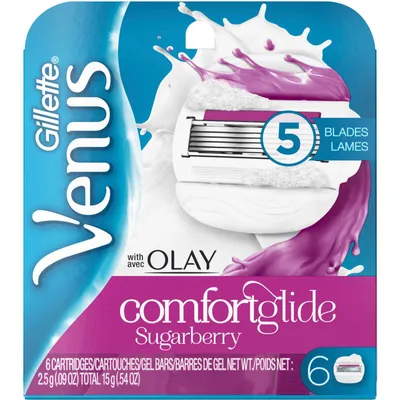 Venus ComfortGlide with Olay Sugarberry Women's Razor Blades, 6 Refills