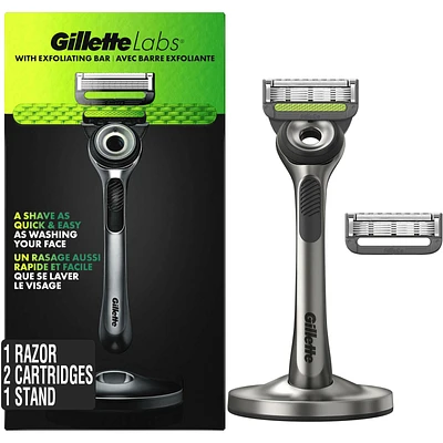GilletteLabs with Exfoliating Bar by Gillette Razor for Men - 1 Handle, 2 Razor Blade Refills, Includes Premium Magnetic Stand