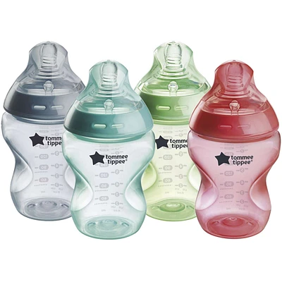 Natural Start Anti-Colic Baby Bottle, Slow Flow, Breast-Like Nipple for a Natural Latch, Anti-Colic Valve, Self-Sterilizing, Fiesta, Pack of 4