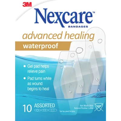 Nexcare™ Advanced Healing Waterproof Hydrocolloid Bandages, Ast. Sizes, 10 pk