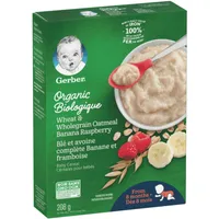 GERBER Organic Wheat & Wholegrain Oatmeal Banana Raspberry Cereal