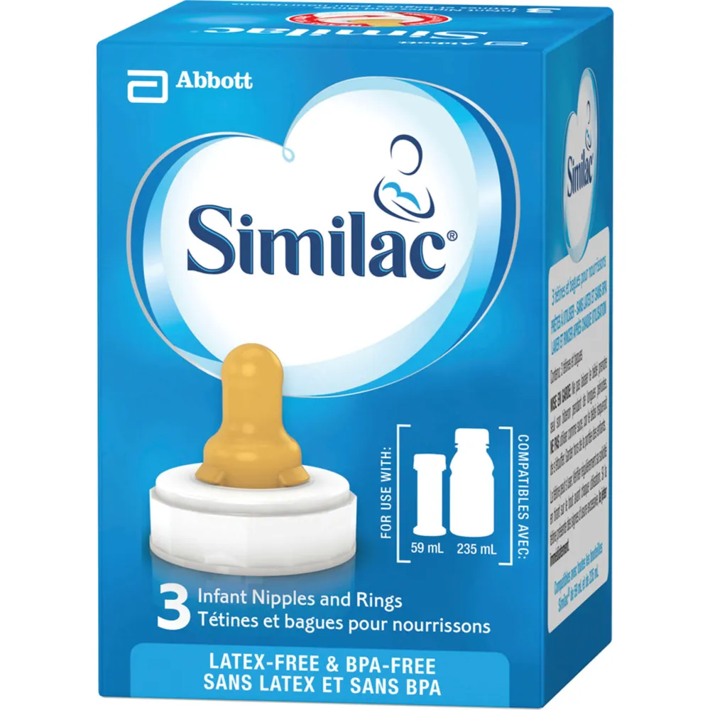 Similac® Infant Standard Flow Nipple And Ring, 3 Pack