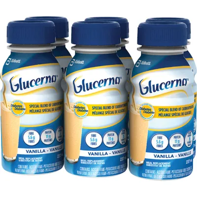 Glucerna® Nutritional Drink, Meal Replacement Shake, Complete, Balanced Nutrition for People with Diabetes, Vanilla, 6 x 237 mL