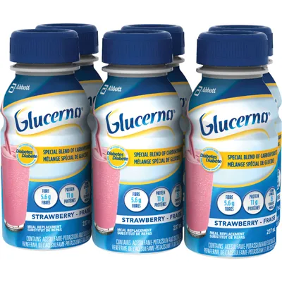 Glucerna® Nutritional Drink, Meal Replacement Shake, Complete, Balanced Nutrition for People with Diabetes, Strawberry, 6 x 237 mL