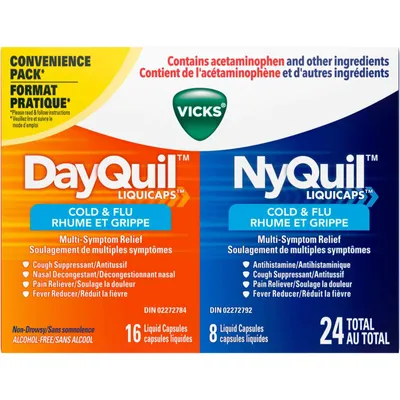 DayQuil Cold & Flu Multi-Symptom Relief Liquid Capsules + Vicks NyQuil Cold & Flu Multi-Symptom Relief Liquid Capsules