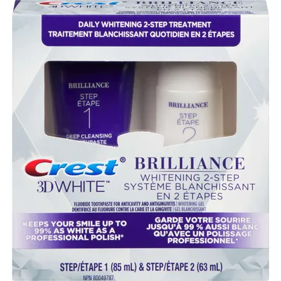 Crest 3D White Brilliance + Whitening Two-step Toothpaste, 85 mL and 63 mL Tubes