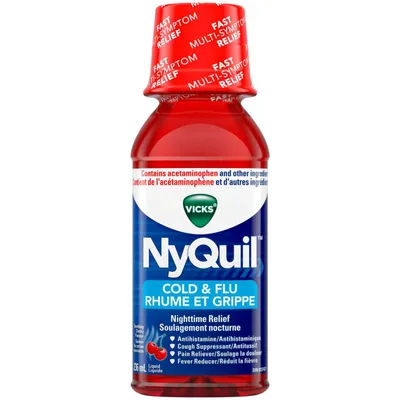 NyQuil Cold & Flu Nighttime Relief Liquid, Soothing Cherry, 236 mL