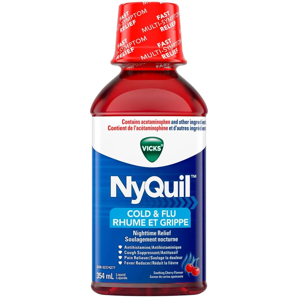 NyQuil Cold & Flu Nighttime Relief Liquid, Cherry, 354 ml