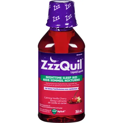 ZzzQuil Nighttime Sleep Aid Liquid, Calming Vanilla Cherry, 354 mL