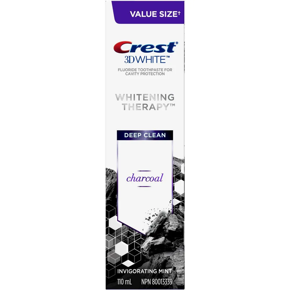 Crest 3D White Whitening Therapy Charcoal Deep Clean Fluoride Toothpaste, Invigorating Mint,  110 mL