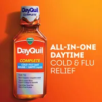 DayQuil and NyQuil COMPLETE Cold and Flu Symptom and Congestion Relief, Liquid Medicine. Relieves Headache, Fever, Sore Throat Pain, Minor Aches, Nasal Congestion, Stuffy Nose, Cough, Convenience Pack, 2 x 236 mL Bottles, 1 NyQuil Berry Flavor, 1 DayQuil