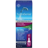 hydraSense Nighttime Congestion Nasal Spray - with Cooling Eucalyptus, Ultra Nasal Congestion Relief Saline Spray, Fast Acting, Clinically-Proven, Non-Medicated, Non-Habit forming, Saline Solution, Natural Source Seawater