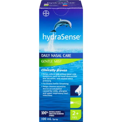 hydraSense Gentle Mist Nasal Spray, Daily Nasal Care, Fast Relief of Nasal Congestion, 100% Natural Source Seawater, Preservative-Free