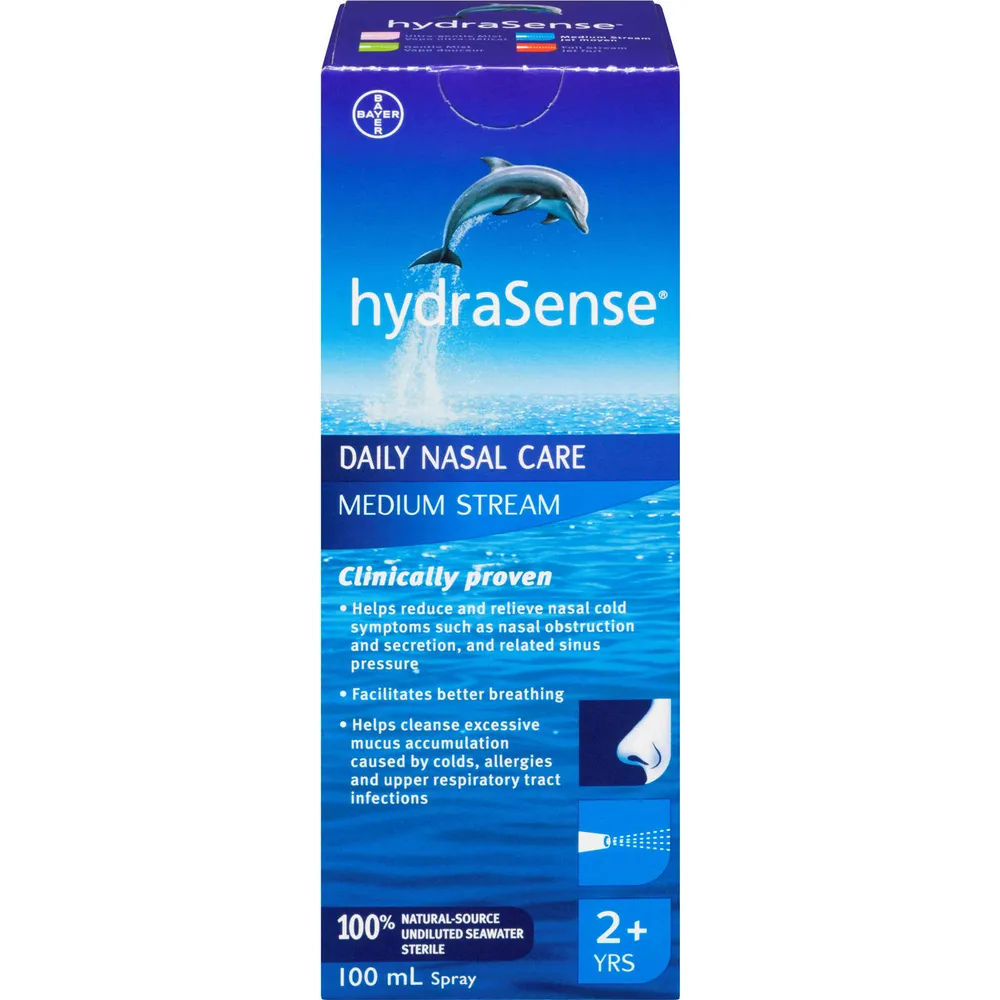 hydraSense Medium Stream Nasal Spray, Daily Nasal Care, Fast Relief of Nasal Congestion, 100% Natural Source Seawater, Preservative-Free