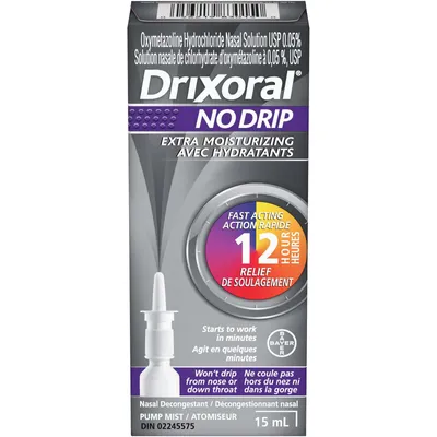 Drixoral No Drip Extra Moisture Spray, Soothes and Moisturizes Dry and Irritated Nasal Passages,  15ml