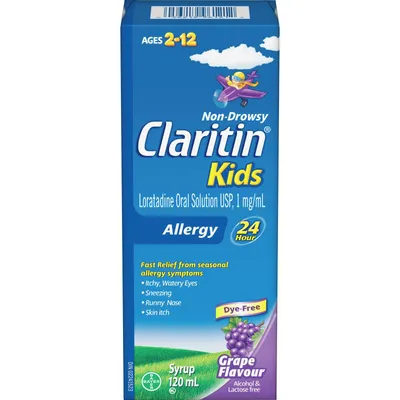 Claritin Kids, Allergy Medicine, 24-Hour Non-Drowsy Relief Syrup, Grape Flavour