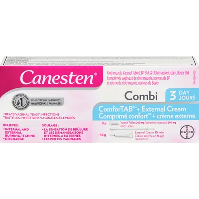 Canesten Combi 3 Day ComforTAB Vaginal Tablet and External Cream for Yeast Infection, 3 Treatments