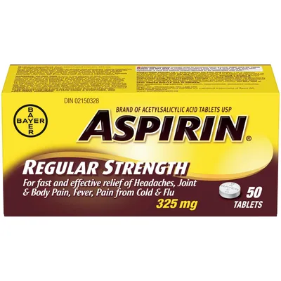 ASPIRIN Extra Strength 500mg, Fast & Effective Relief of Migraines, Headaches, Joint & Body Pain, Fever, Pain from Cold & Flu, 50 Tablets