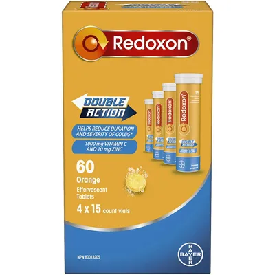 REDOXON Double Action Vitamin C and Zinc, Orange Effervescent Tablets, 4 Pack Of 15