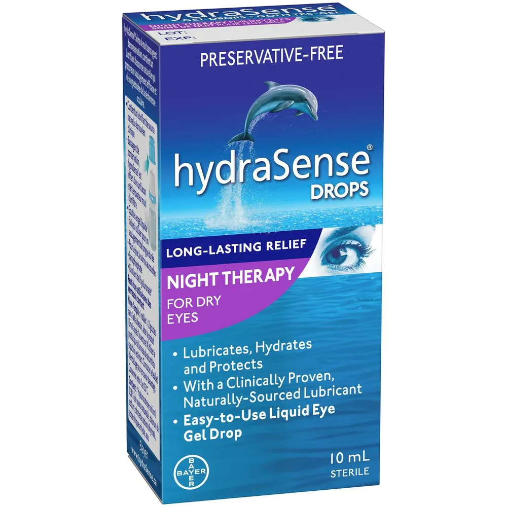 hydraSense Night Therapy Eye Drops, For Dry Eyes, Fast and Long-Lasting Relief, Preservative Free, Naturally Sourced Lubricant, 10 mL