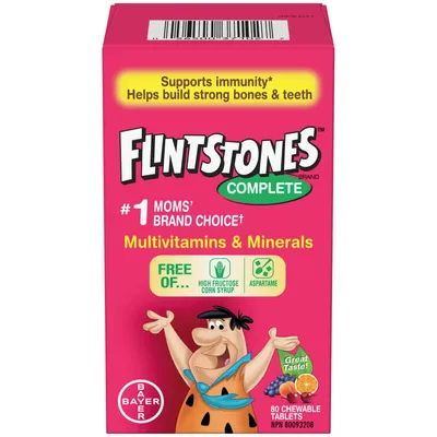 FLINTSTONES Complete Chewable Multivitamin & Minerals for Kids, Aspartame-Free, with Vitamin A, C, B6, B12, D, E, Calcium