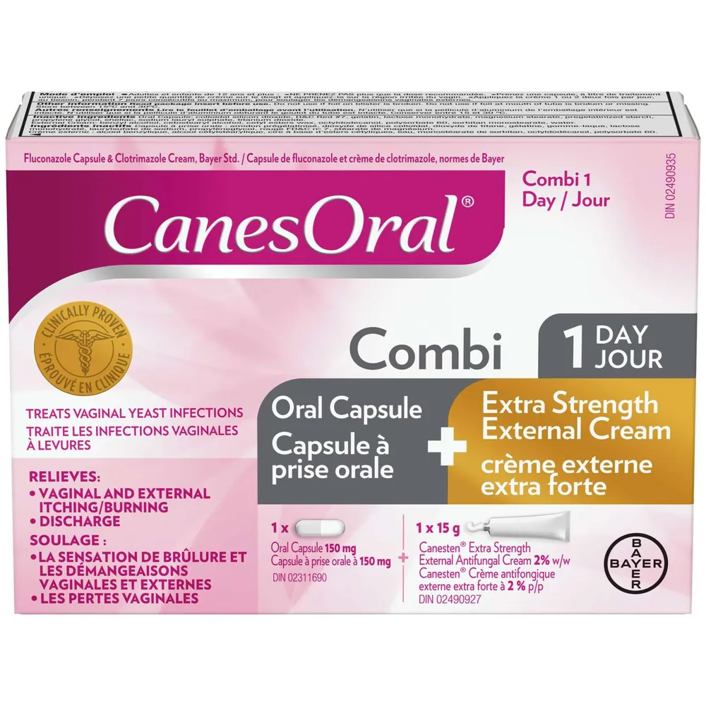 CanesOral® Combi 1-Day, Yeast Infection Pill and Extra Strength External Cream, Clinically Proven, 1 Dose