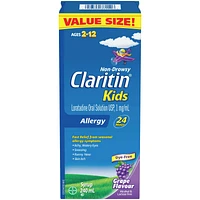 Claritin Kids, Allergy Medicine, 24-Hour Non-Drowsy Relief Syrup, Grape Flavour