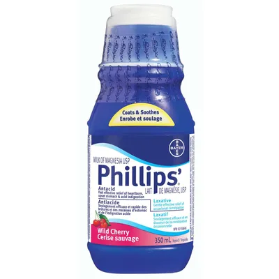 Phillips Milk of Magnesia Cherry, Constipation Relief, Cramp Free, Stimulant-Free, Saline Laxative, 350ml