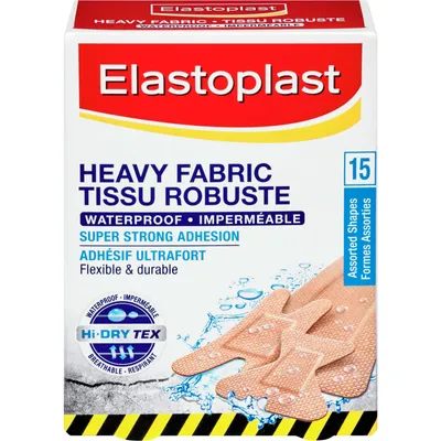 ELASTOPLAST Heavy Fabric Waterproof Adhesive Bandages, 15 Assorted Shapes