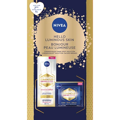 NIVEA Hello Luminous Skin Gift Set, NIVEA Luminous630 Advanced Serum, 30mL + Even Tone Cream, 50mL