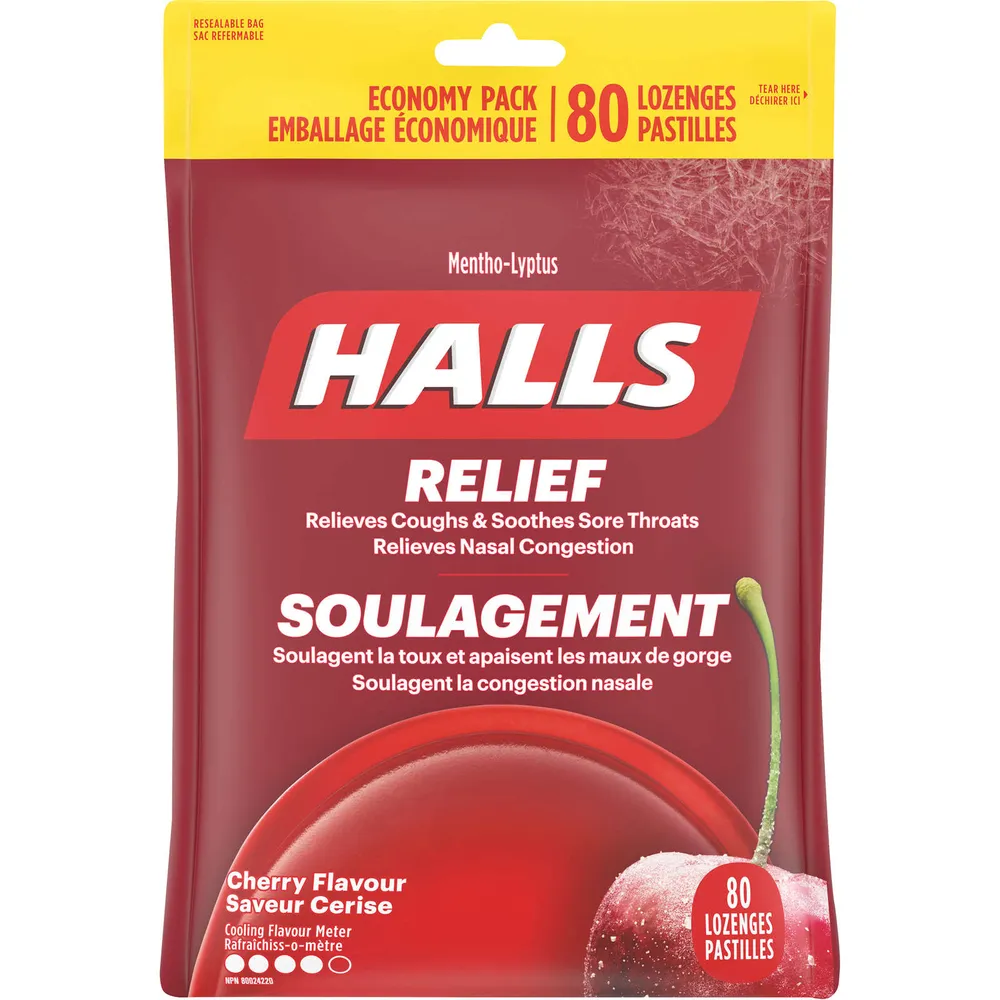 Halls Relief Mentho-lyptus, Cherry Flavour, 80 cough drops