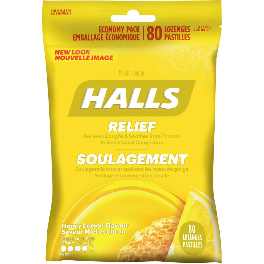 Halls Relief Mentho-lyptus, Honey Lemon Flavour, 80 cough drops