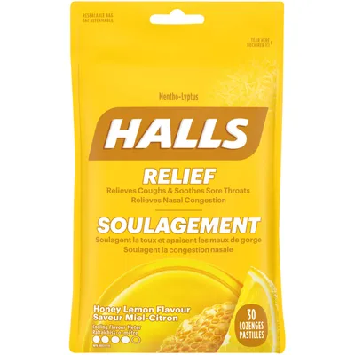Halls Relief Mentho-Lyptus Honey Lemon Flavour, 30 Cough Drops