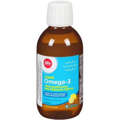 Liquid Omega 3 1250mg EPA/DHA with Vitamin D3 1000 IU lemon