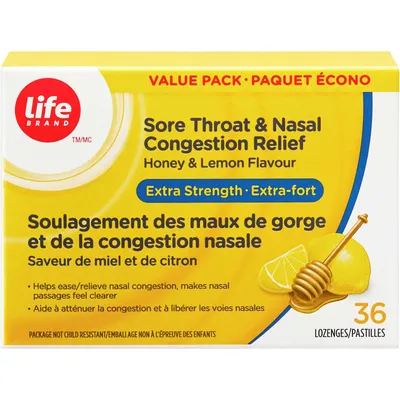 Sore Throat & Nasal Congestion Relief Extra Strength Honey & Lemon